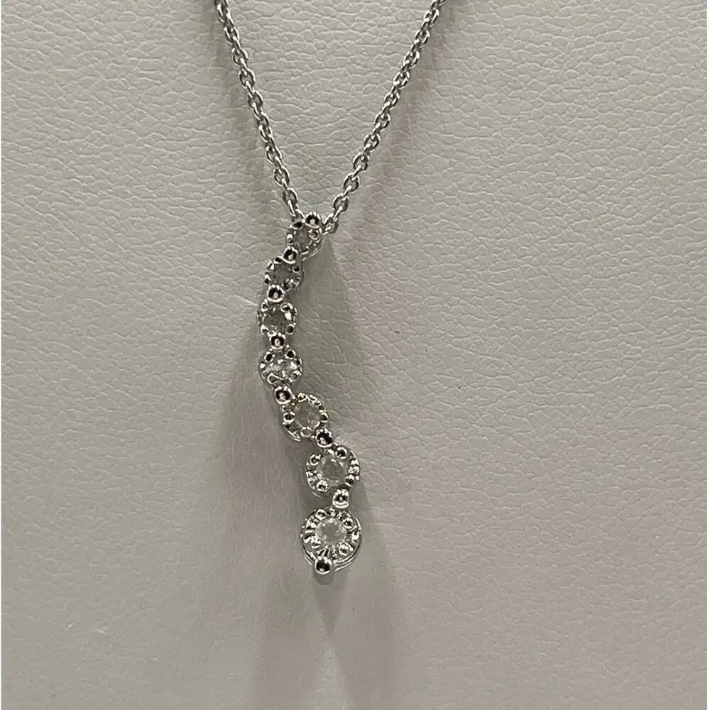 Sterling Sterling Marsala Curved Wavy 7‎ Stone Diamond Journey Pendant Necklace